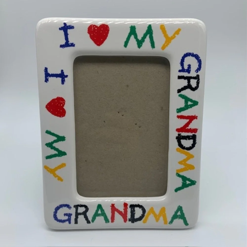 Vintage I Love My Grandma Ceramic 3x5 Picture Frame Colorful Crayon Style Hearts